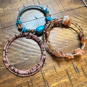 Elegant Beaded Bracelet Lot of 3 for a little girl- Pink, Blue, Gold Lot #495